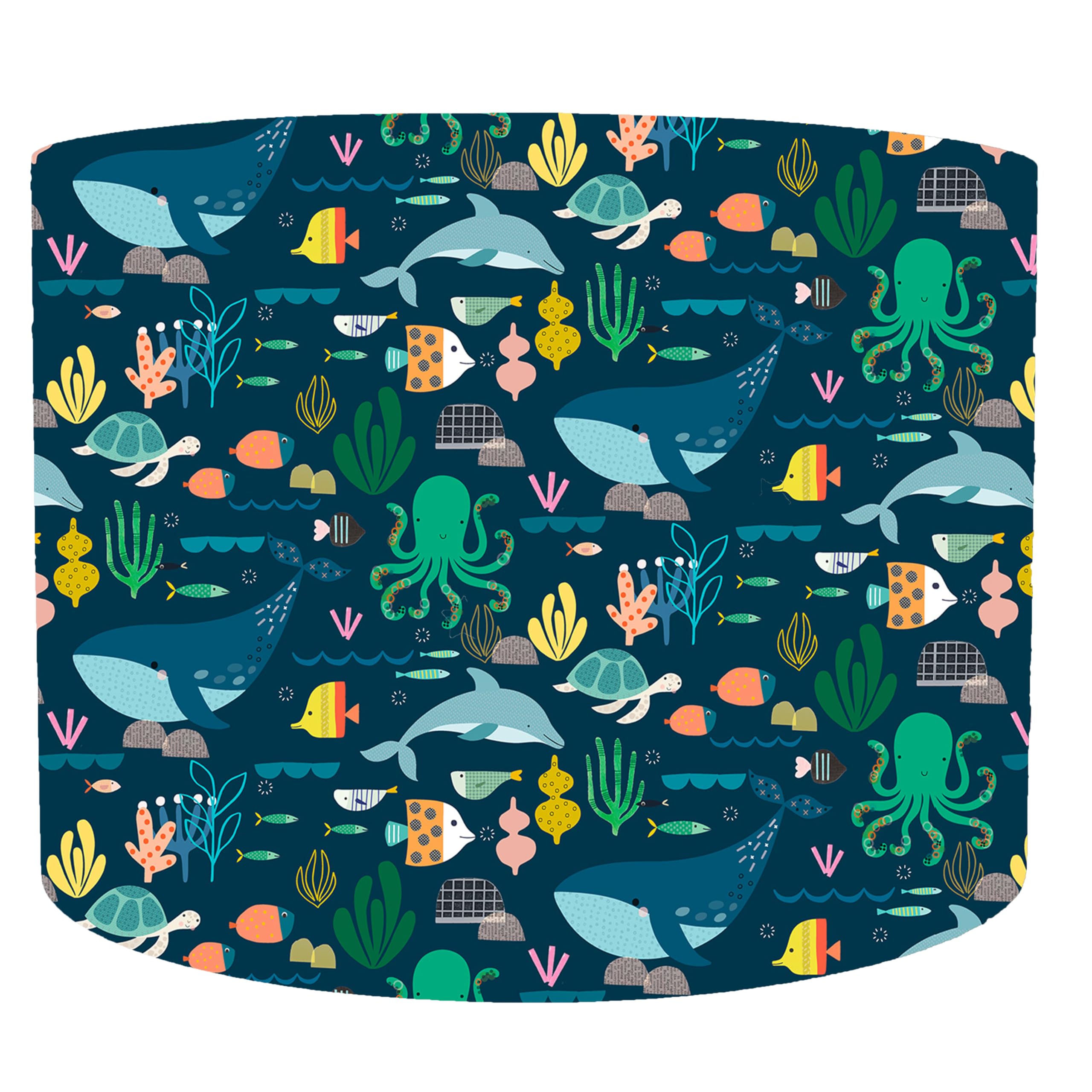 Leo And Cal, Under The Sea Lampshade Baby Room, Choice of 4 Diameter Sizes, 20cm, 25cm, 30cm, 35cm, Drum Lampshade, Nautical Nursery Decor Neutral, Ocean Theme Kids Bedroom Accessories, Sea Creatures