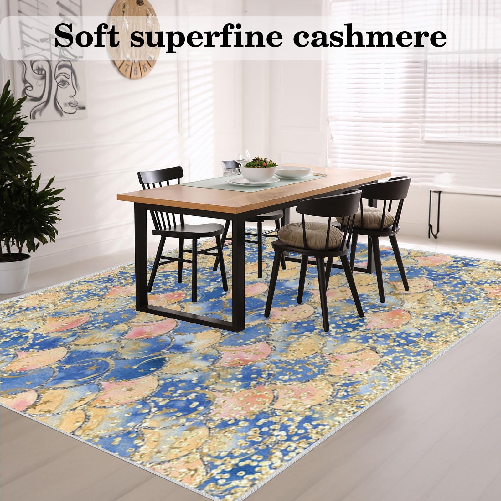 Waschbar Wohnzimmer Teppich Fischschuppen 200x250 Kurzflor Teppich Schlafzimmer, Glitzer Teppich Gegend Dünn Bettvorleger Saugfähig für Jugendzimmer Jungen Mädchen