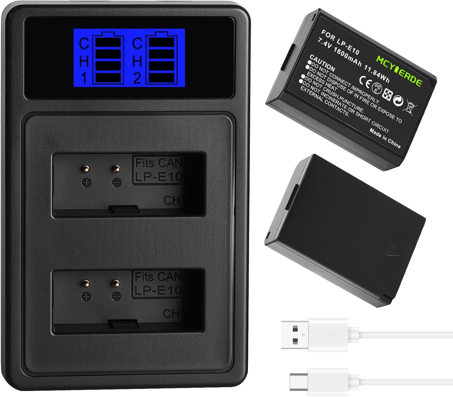 2-Pack LP-E10 Replacement Li-ion Battery with USB Charger for EOS Rebel T7 T6 T5 T3 T100, Kiss X50 X70 X80 X90, EOS 1100D 1200D 1300D 1500D 2000D 3000D 4000D Digital Cameras