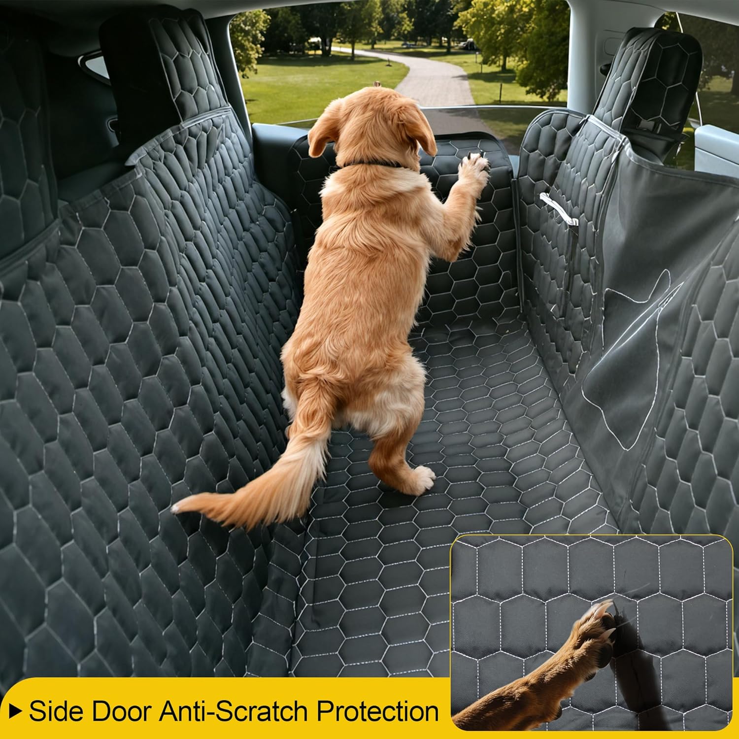 Dog Seat Covers for Tesla Model Y,Dog Hammock for Tesla with Side Flaps, 100% Waterproof Tesla Model Y Dog Accessories with Mesh Window & Headrest Protector Easy Clean up Pet Car Seat Cover