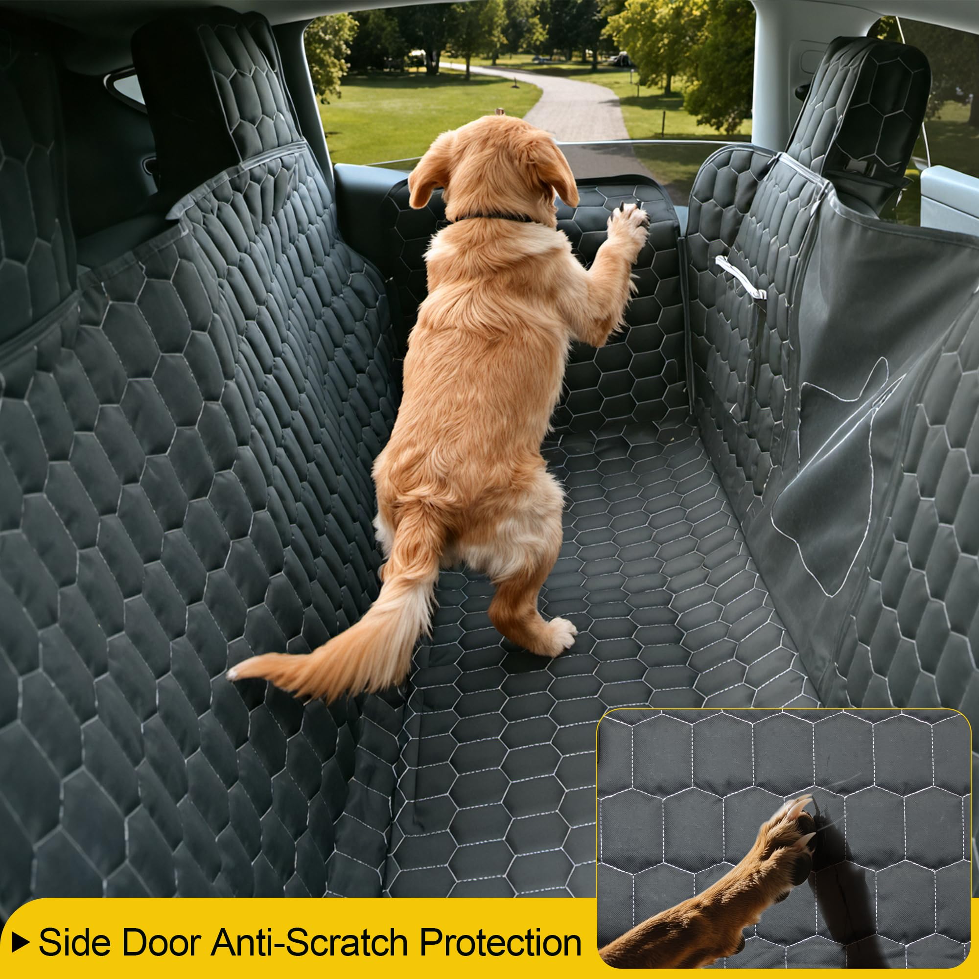 Meginc Coprisedili per cani per Tesla Model Y, amaca per auto per Tesla con alette laterali, 100% impermeabili, accessori per cani modello Y, con finestra in rete e protezione per poggiatesta, facile