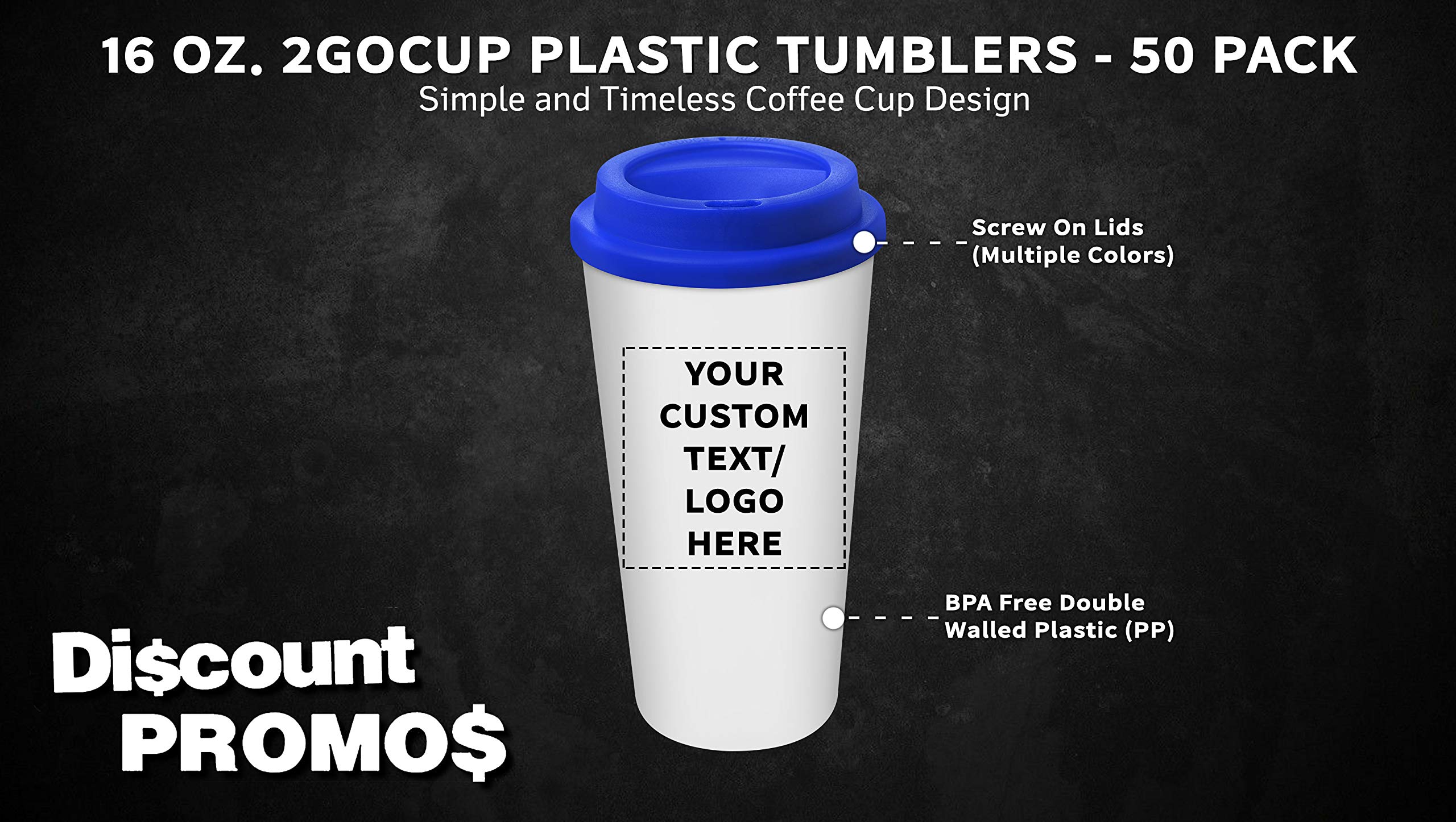 Amazon.com | Personalized 16 oz. 2GoCup Plastic Tumblers - 50 pack Custom  Text, Logo - Blue: Tumblers & Water Glasses
