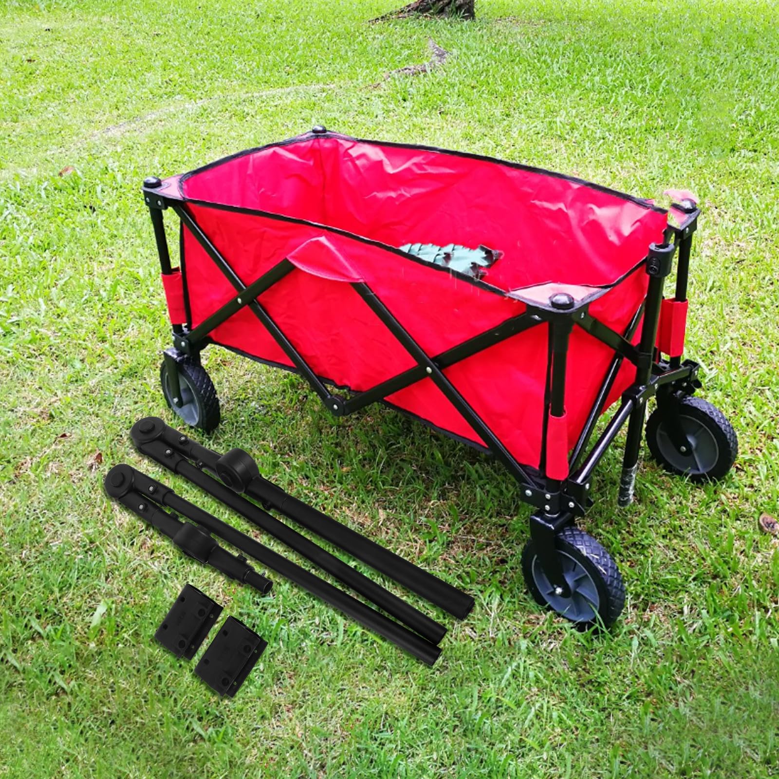 KICHOUSE Faltbarer Bollerwagen aus Edelstahl und Kunststoff Abnehmbar Leicht zu Montieren Schiebegriff für Campingwagen und Picknicks