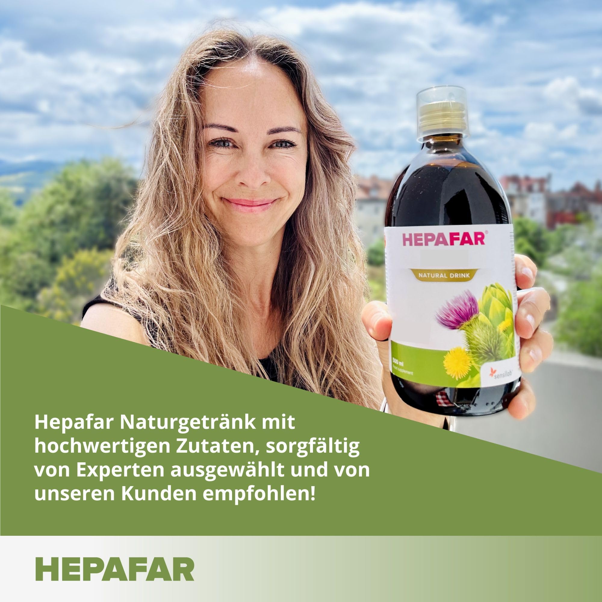 Sensilab Hepafar Drink – Leber – 2x500 ml für 40 Tage – Mariendistel Tee, Lebertee – Mariendistel, Grüner Tee, Mangan, Löwenzahn & Artischocke – 80% Silymarin