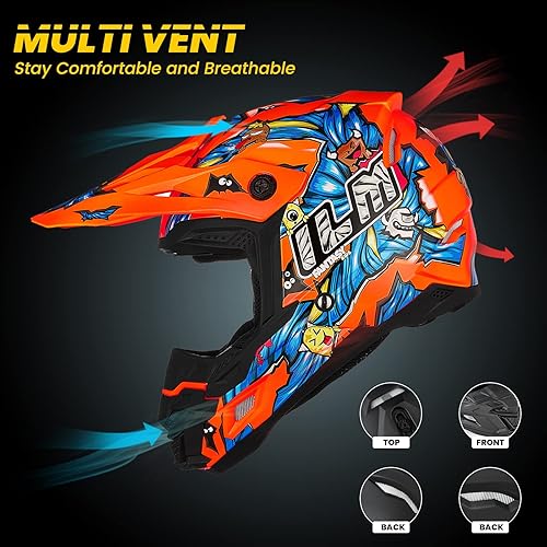 Miniatura 3 de ILM DOT&ECE - Casco ATV para niños, casco de motocross para niños, motocross, BMX, todoterreno, doble deporte, casco de cara completa, para Moto