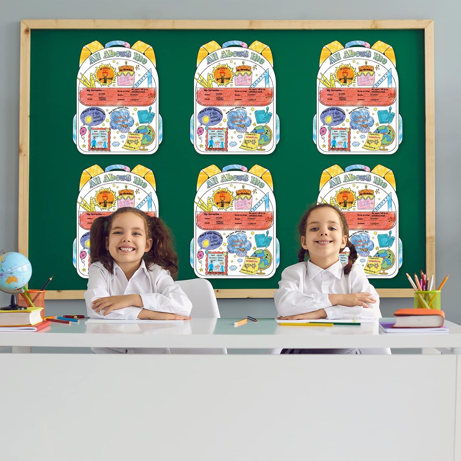 ZOIIWA 40 Schoolbag Read All About Me Posters Star Students Posters to Fill in for Kids Students Teachers All About Me Poster Decoration Elementary School Kindergarten Classroom Supplies