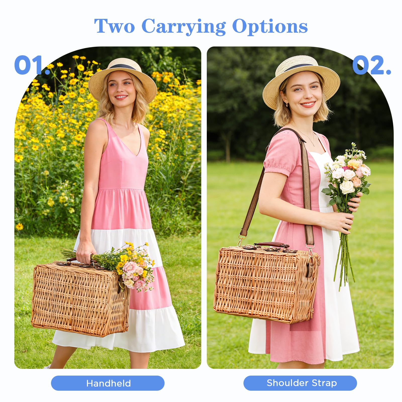 Cesto da Picnic in Vimini per 2 Persone con Scomparto Termico, Blu
