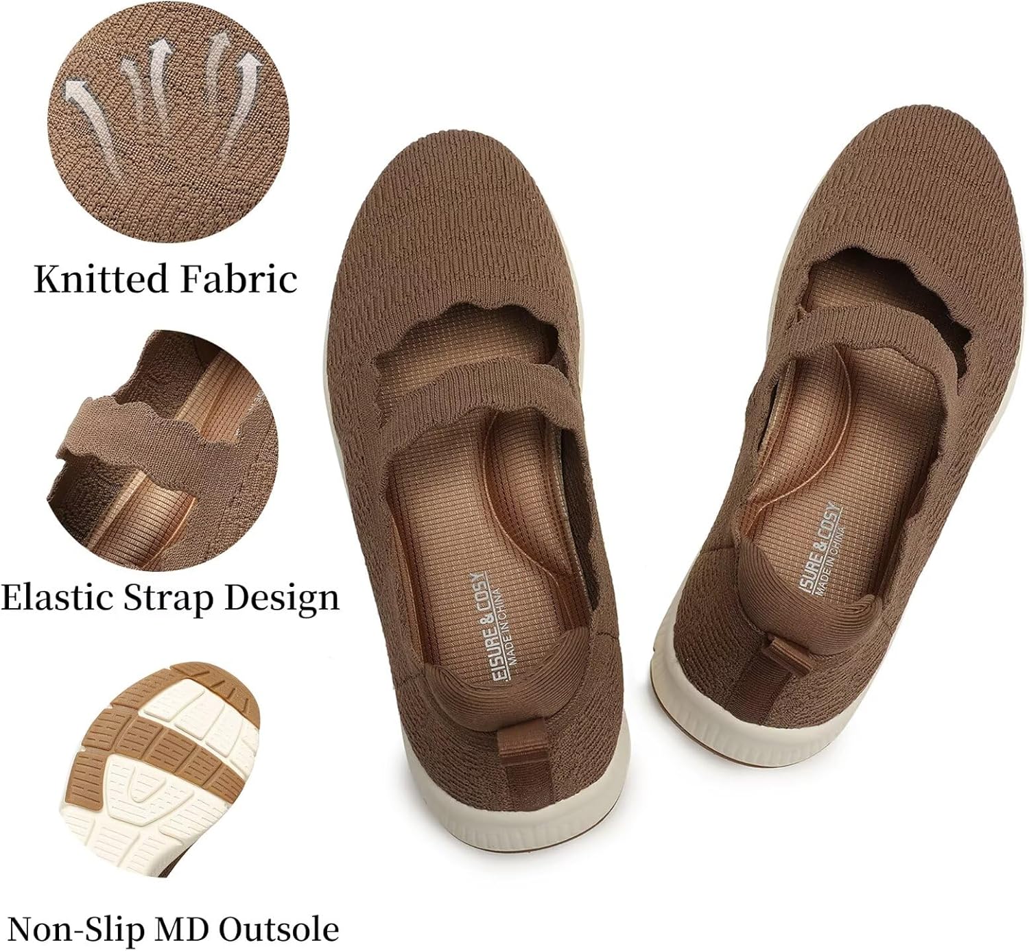 Women's Mary Jane Flats Knit Ballet Flats Comfort Casual Ballerina Walking Dressy Slip-on Shoes with Strap - Image 4