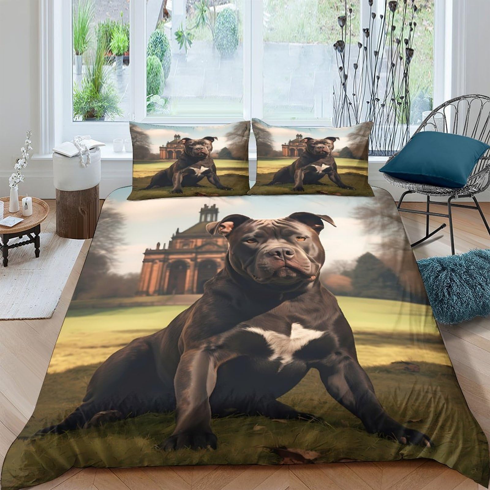 Ctjqhvkz Style-2 3D Printed Black Pitbull Dog Fitted Sheet Microfiber Soft Anti-Slip Animal Art Bed Cover Bedroom Decor Single（135X200cm）