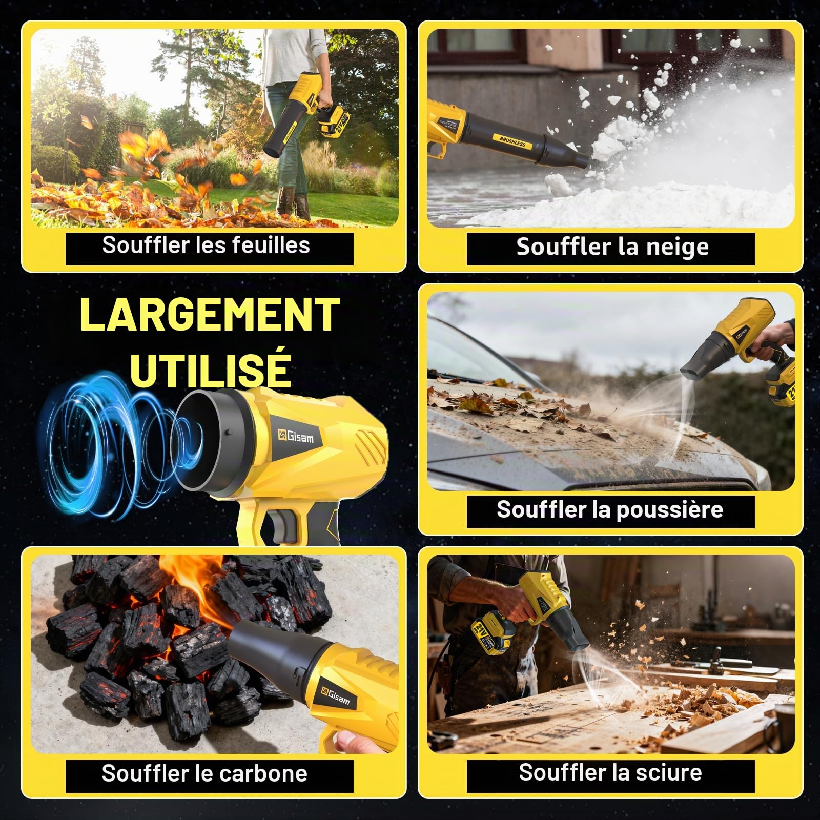 Souffleur à feuilles sans fil, moteur sans balais avec 2 batteries de 4,0 Ah, souffleur de feuilles max 900 000 tr/min, débit d'air 800 m³/h, 3 buses, 0,8 kg léger – Idéal pour les feuilles/neige