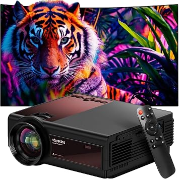Mini Projector ,5G Wifi Bluetooth Projector,Staratlas 12000L Native 1920*1080 P Video Projector, Outdoor Projector , Home Theater Compatible with HDMI/USB ,for Portable Movie Video Black