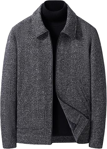 DGHM-JLMY Mens Woolen Thick Business Lapel Jacket Blend Jacket Windproof Coat Full Zip Winter Casual Fashion Coat