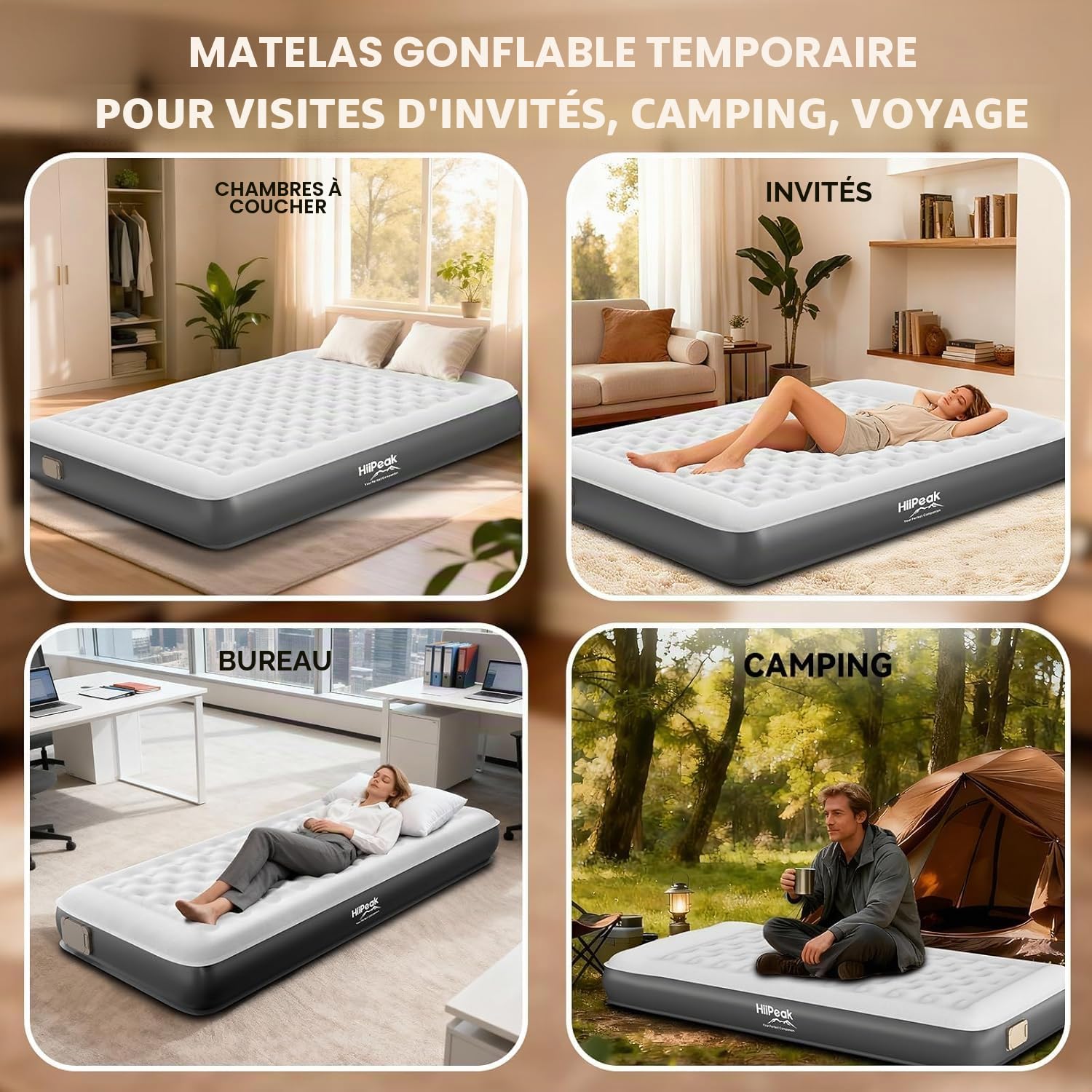 HiiPeak TPU Matelas Gonflable 1 Place Autogonflant Pour invités et Camping – Lit Gonflable 1 personne Portable jusqu'à 300 kg avec Pompe électrique Rechargeable integrale sans Fil