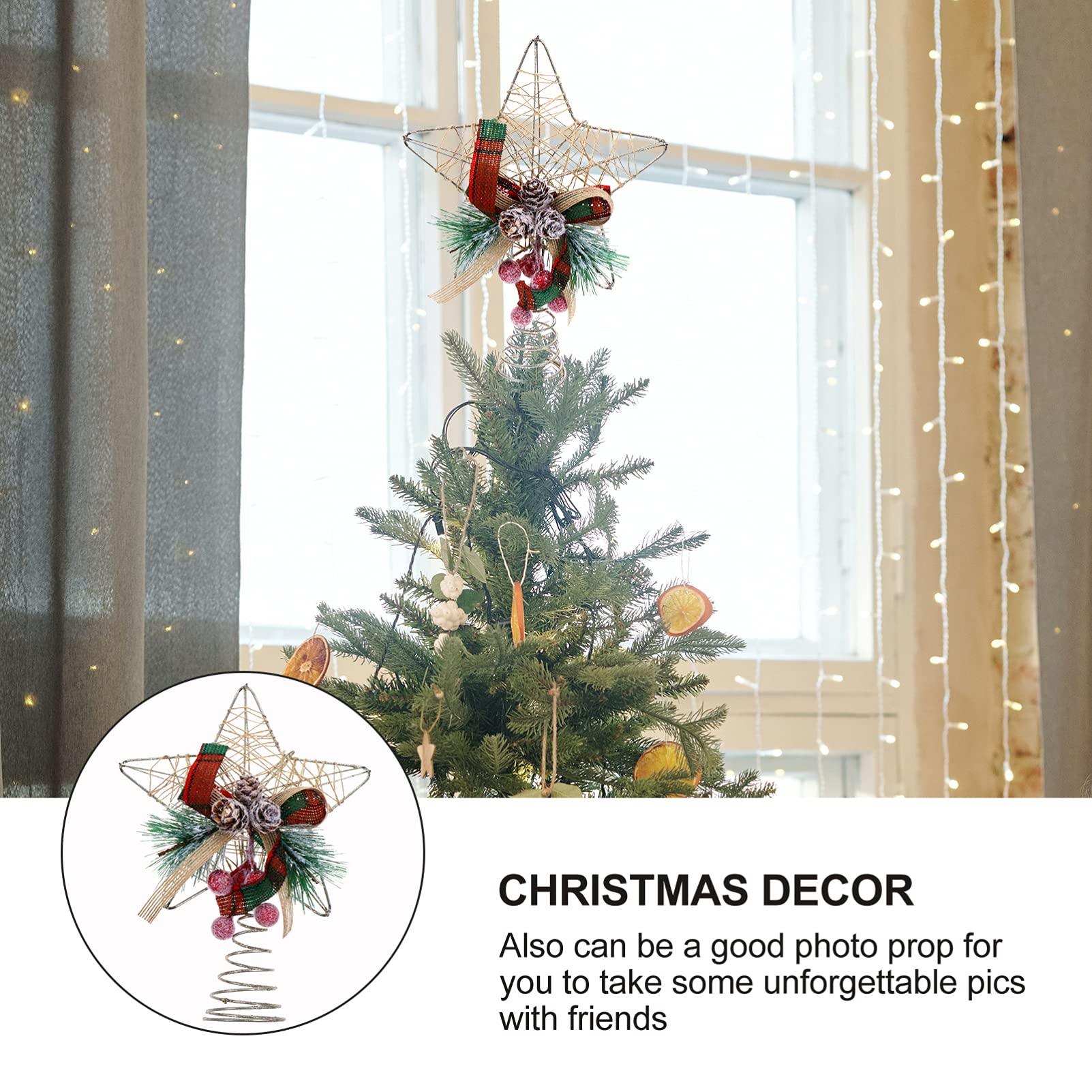 5 Piezas Estrella Superior del Árbol De Navidad Topper De Árbol con Luces Oro Luces De Tira Llevadas Topper De Árbol De Navidad Rojo Hada Decoración Adviento Felpa País Planchar ABOOFAN