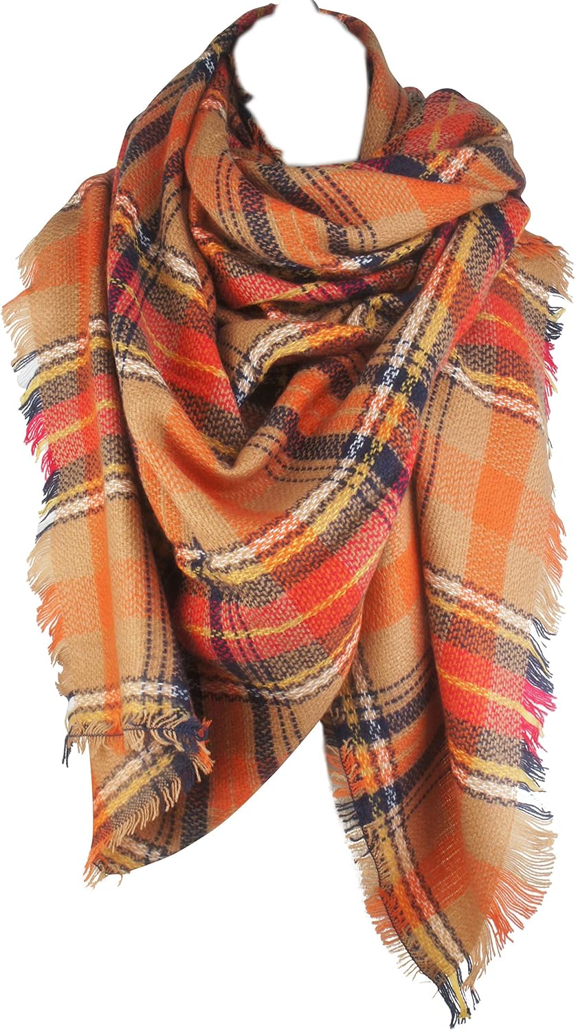 VIVIAN & VINCENT Women's Fall Winter Scarf Classic Tassel Plaid Tartan Warm Soft Chunky Large Blanket Wrap Shawl Scarves
