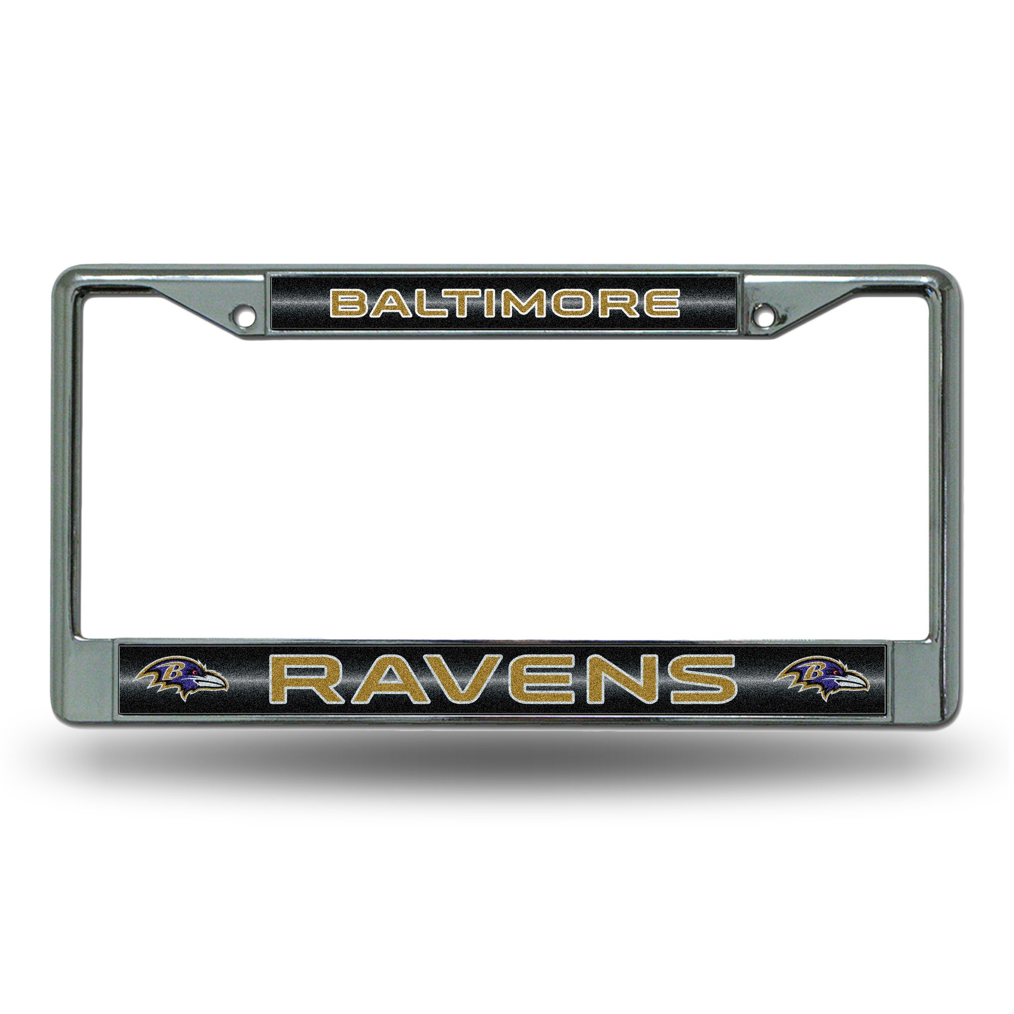 Rico Industries NFL Bling Chrome License Plate Frame with Glitter Accent, Baltimore Ravens