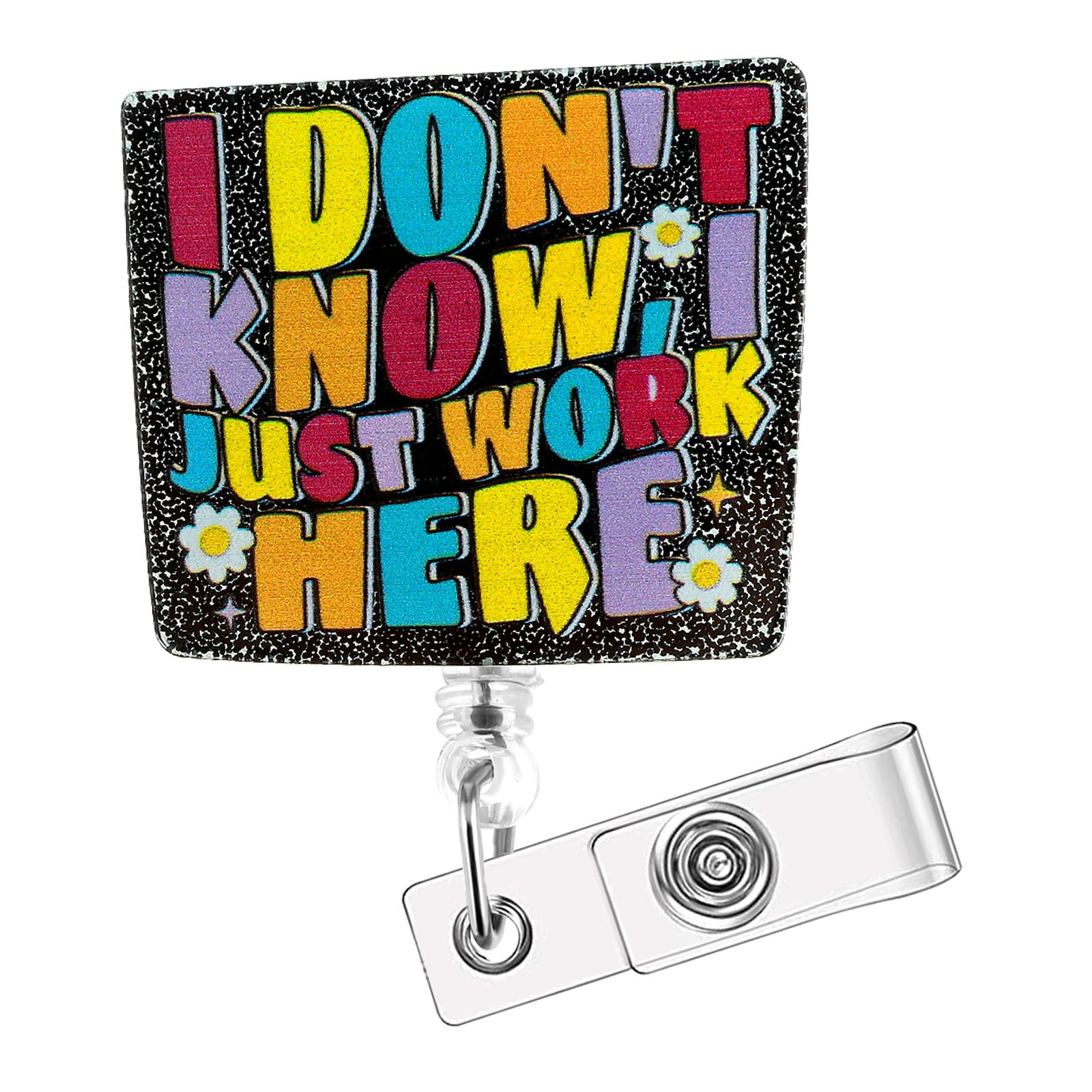 Qianyu Badge Reel Retractable ID Card Holder I Don't Know I Just Work Here Funny Nurse Name Tag Clip Rotatable Brooch for Office Clinic Conference Staffs Nurse Doctor Medical Assistant