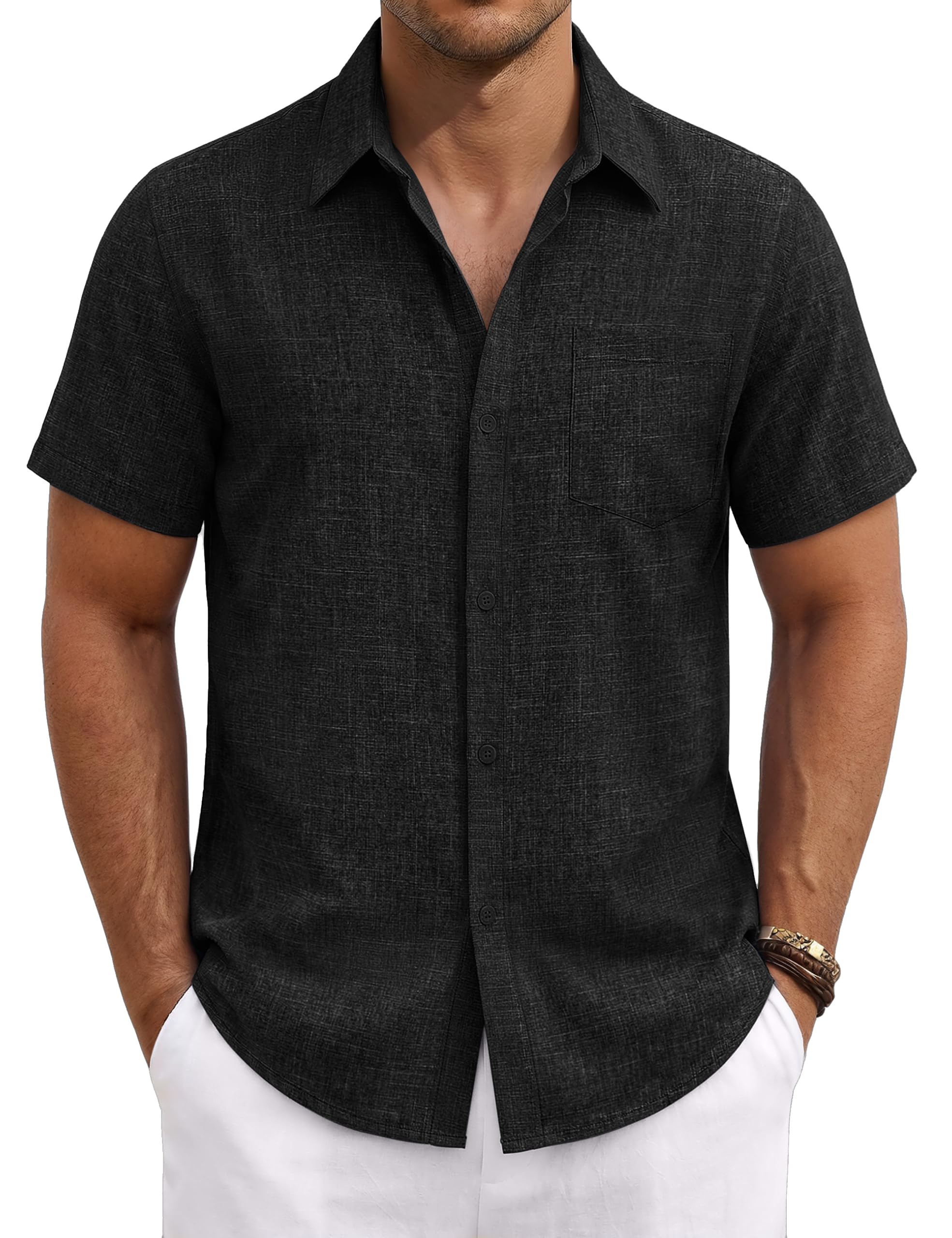TACVASEN Hemd Herren Kurzarm Sommerhemd Freizeit Leichtes Sommer Herrenhemd | Button down Kurzarmhemd Regular Fit Strand Shirt