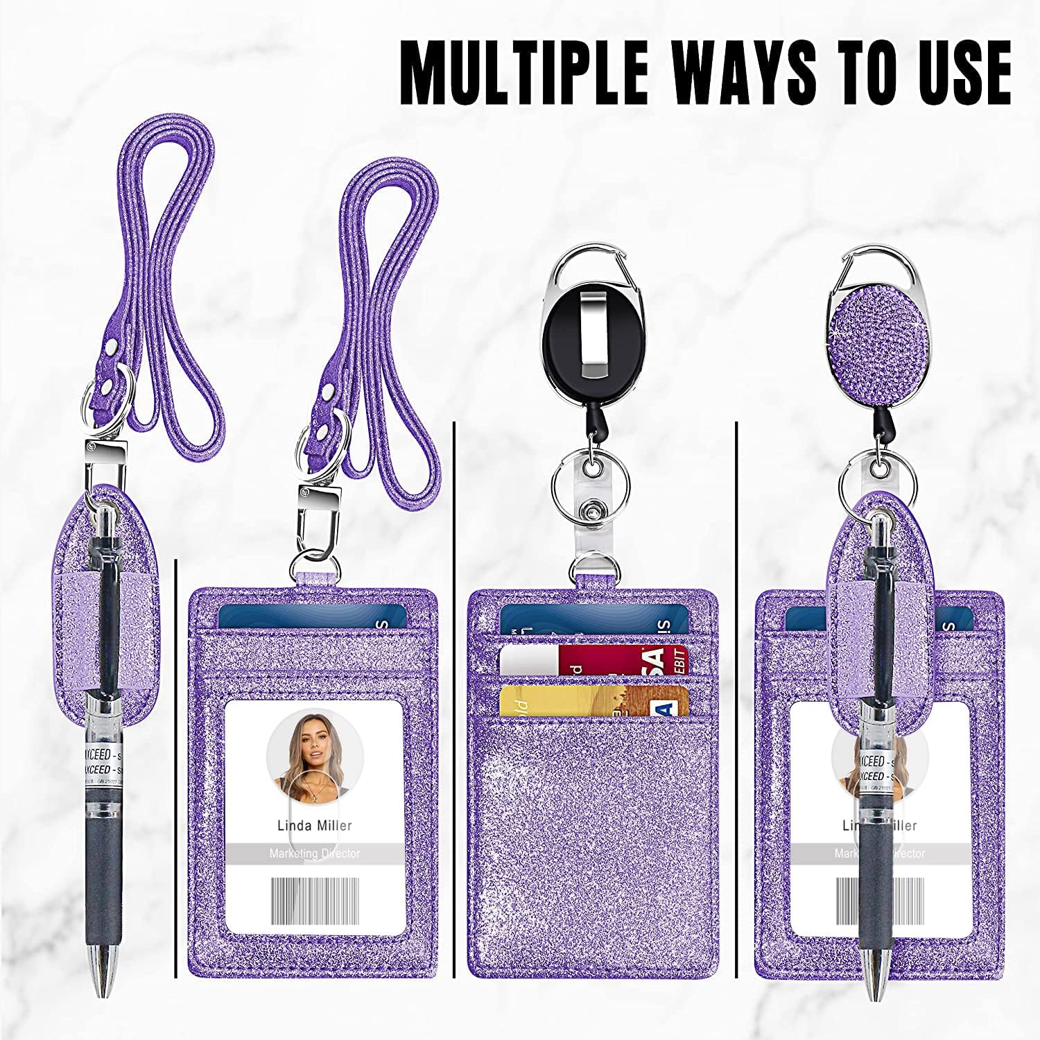 Retractable ID Badge Holder, Multipurpose Bling Rhinestone Badge Reel with Belt Clip - Image 4