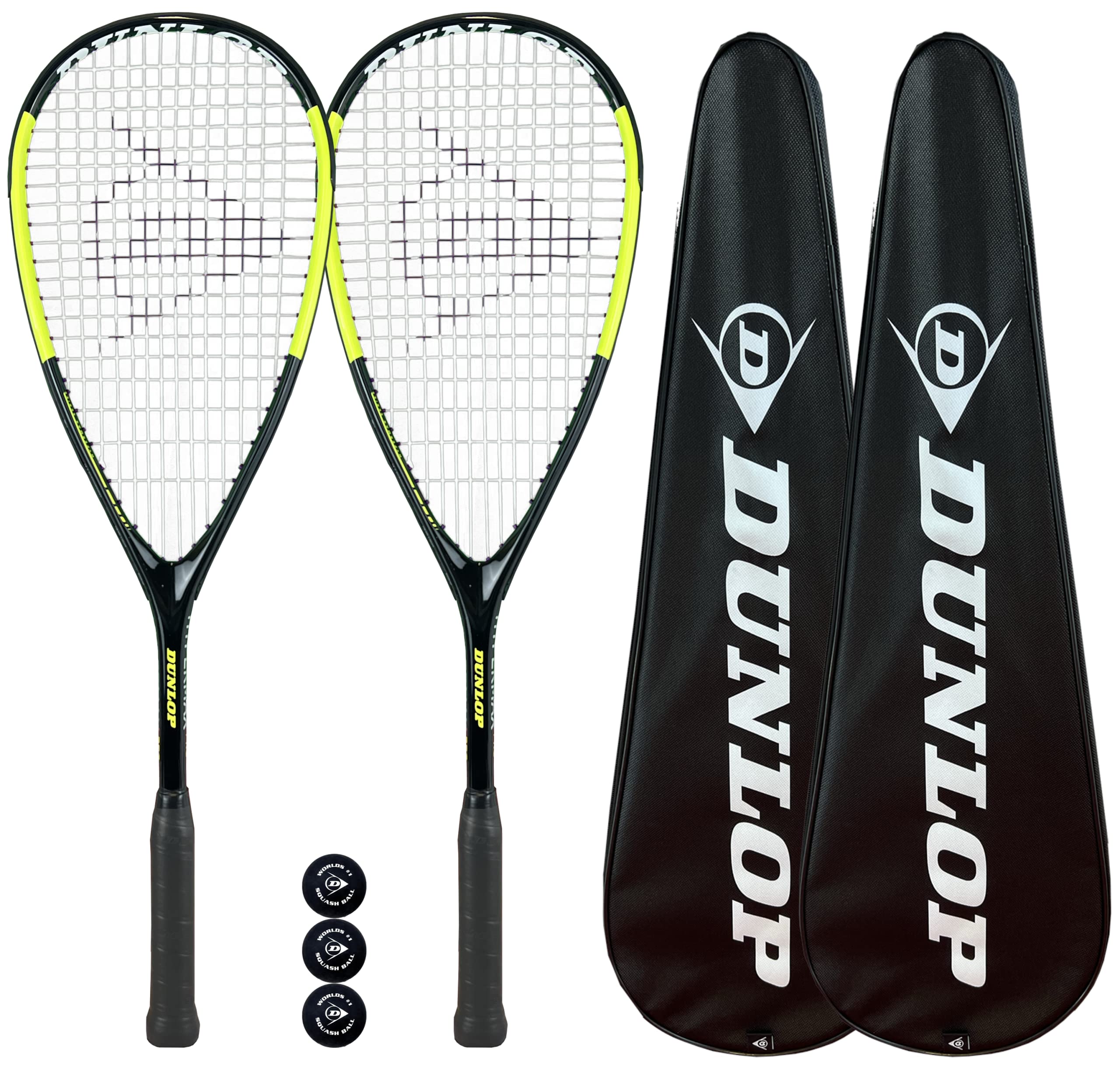 Dunlop Hypermax Squash Racket Twin Set inc Protective Covers & 3 Squash Balls (Various Model Choice) (Hypermax Pro)