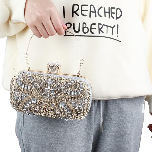 Miniatura 4 de Van Caro Bolso de noche geométrico de metal para mujer, bolso de noche con cadena de diamantes