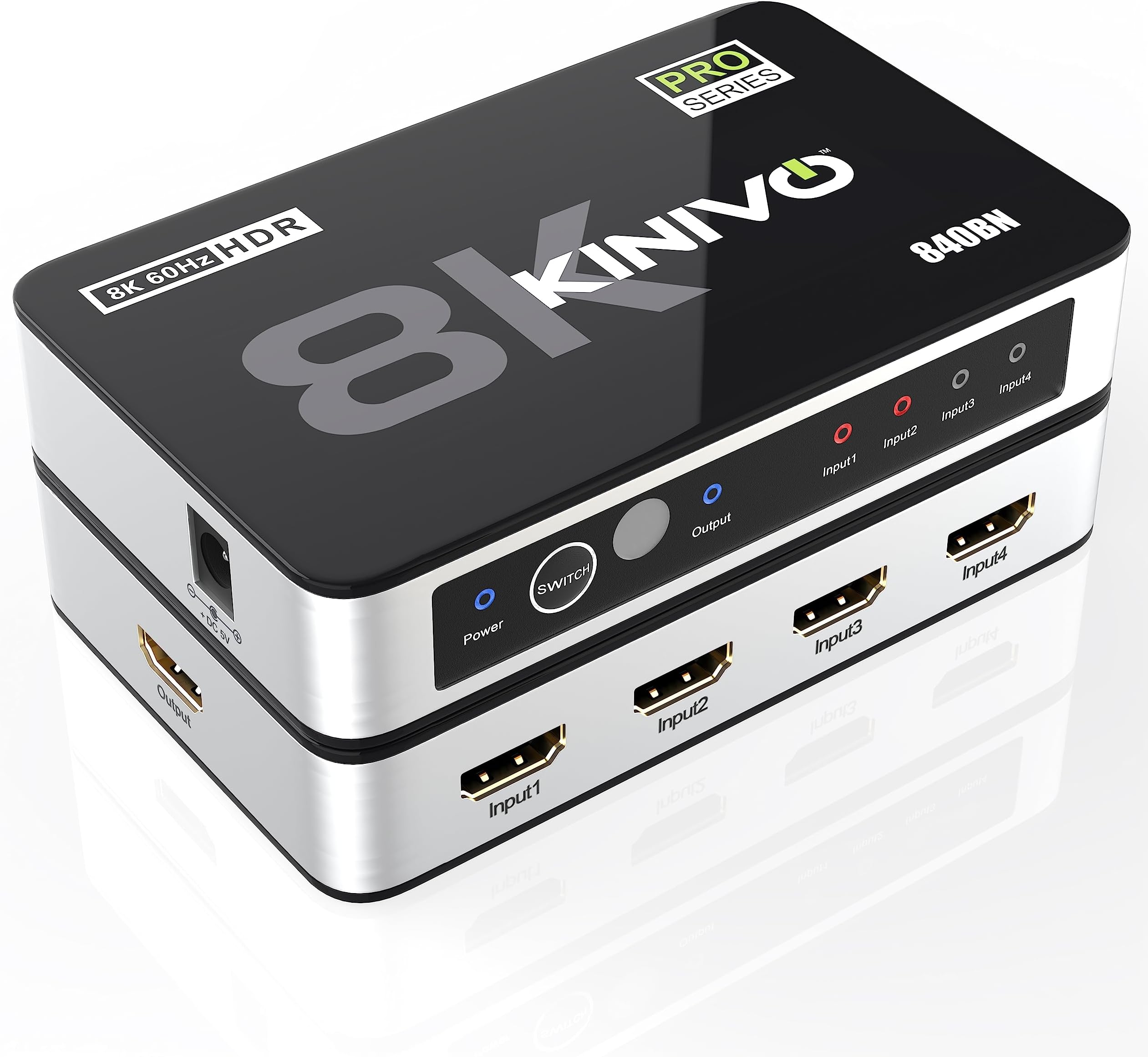 8K HDMI Switch (8K 60Hz, 4 in 1 Out, 48Gbps HDMI 2.1 Hub, Ultra HD Switcher, HDR10+, Dolby Atmos) - Compatible with HDTV, Nintendo Switch 2, PS5, Xbox, Apple TV