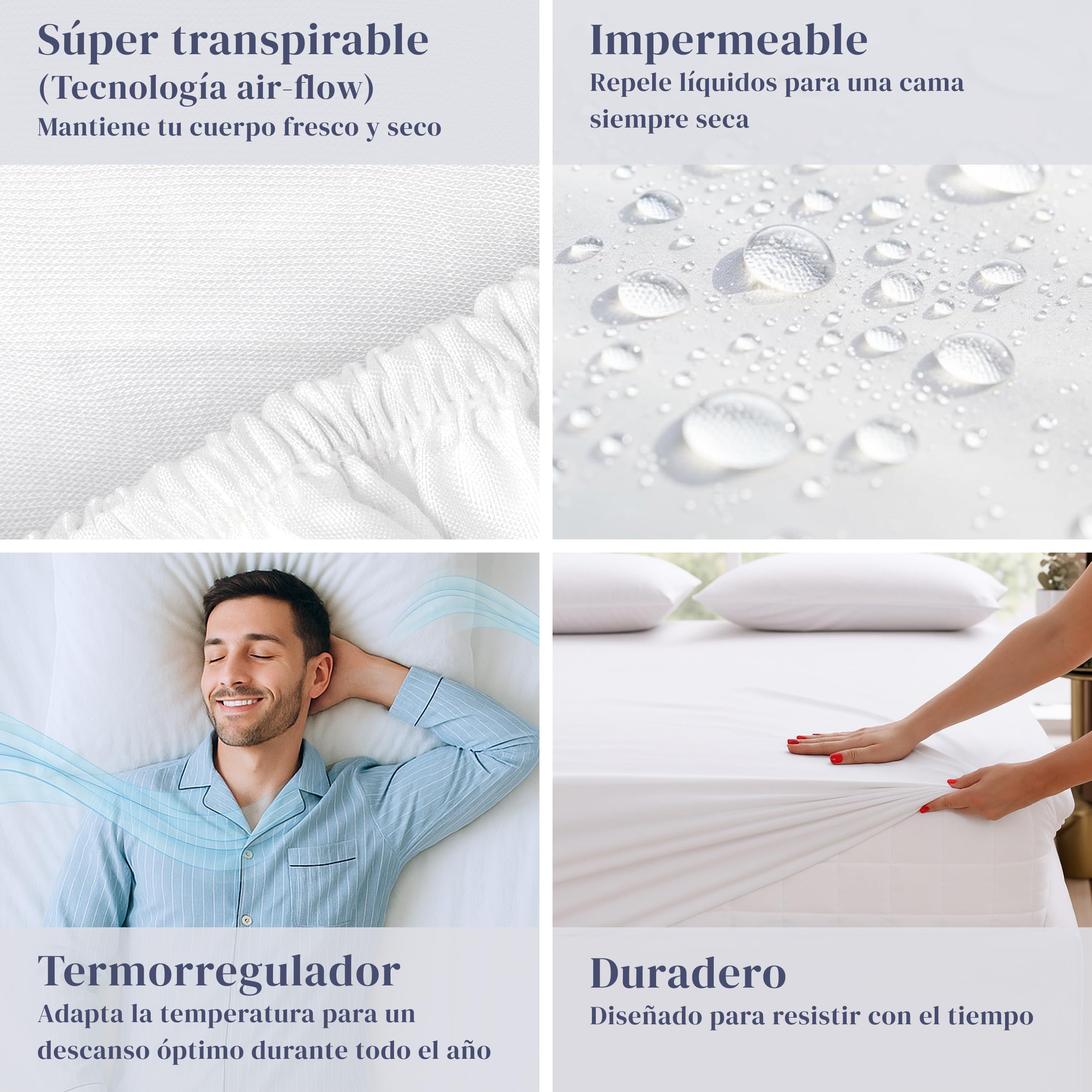 Cubre Colchón Tencel Blanco Transpirable - Impermeable Para Colchones De Hasta 30 Cm De Grosor