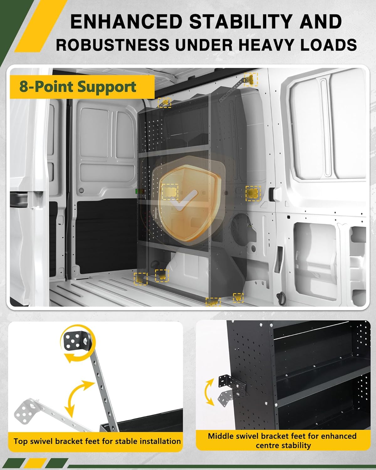 42" W x 60" H x 13" D Cargo Van Shelving Storage System Fit for Ford Transit, Ram Promaster, Nissan NV, Mercedes-Benz Sprinter Medium/High Roof