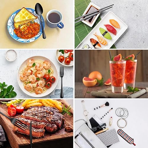 Miniatura 10 de Portable Travel Utensils Set, 188 Stainless Steel 3 PCS Cutlery Set Including Knife Fork and Spoon, Reusable Travel Silverware Set with Case for