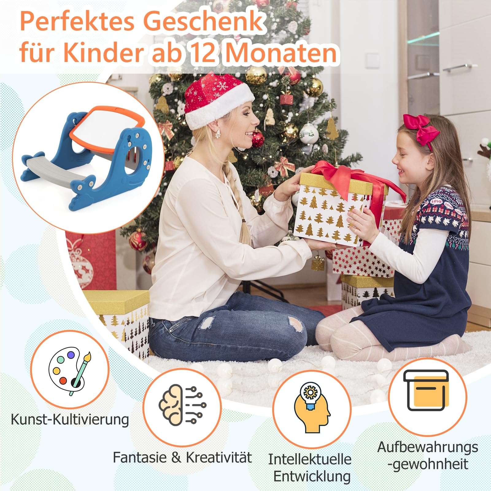 DREAMADE 4 in 1 Kinder Staffelei mit Stuhl, multifunktionale Kinderstaffelei mit Wendbare Tischplatte, Whiteboard & Bücherregal, Kindertisch Aktivitätstisch Zeichentisch für Kinder ab 1 Jahre