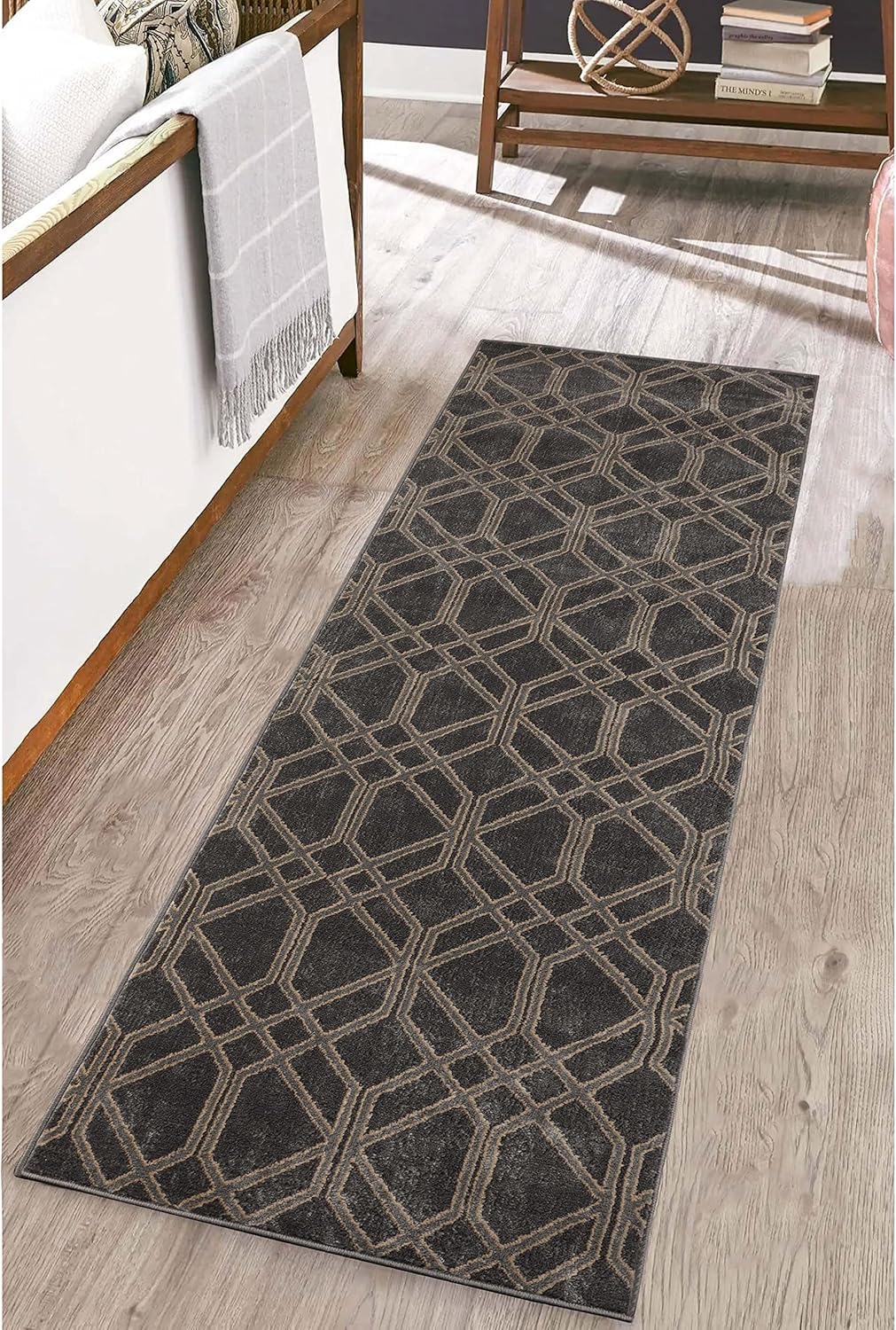 Tapis de couloir en peluche douce 0,7x2,4m Abner pour sol élégant gris