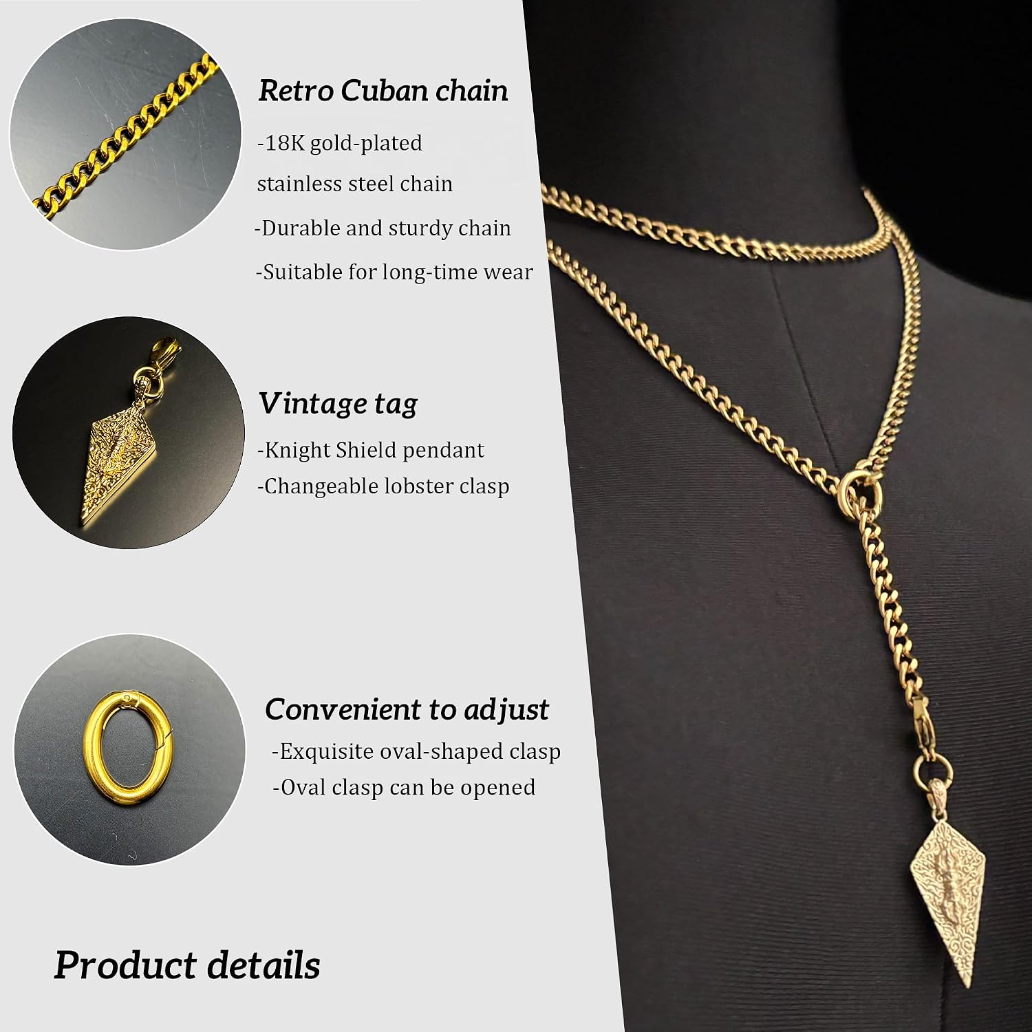 18K Gold Plated Knight's Shield Slip Chain for Women