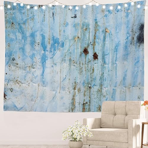 Batmerry Tapiz de pintura de arte abstracto azul, textura de metal, rasguños, grietas, fondo de naturaleza de invierno, tapiz para sala de estar,