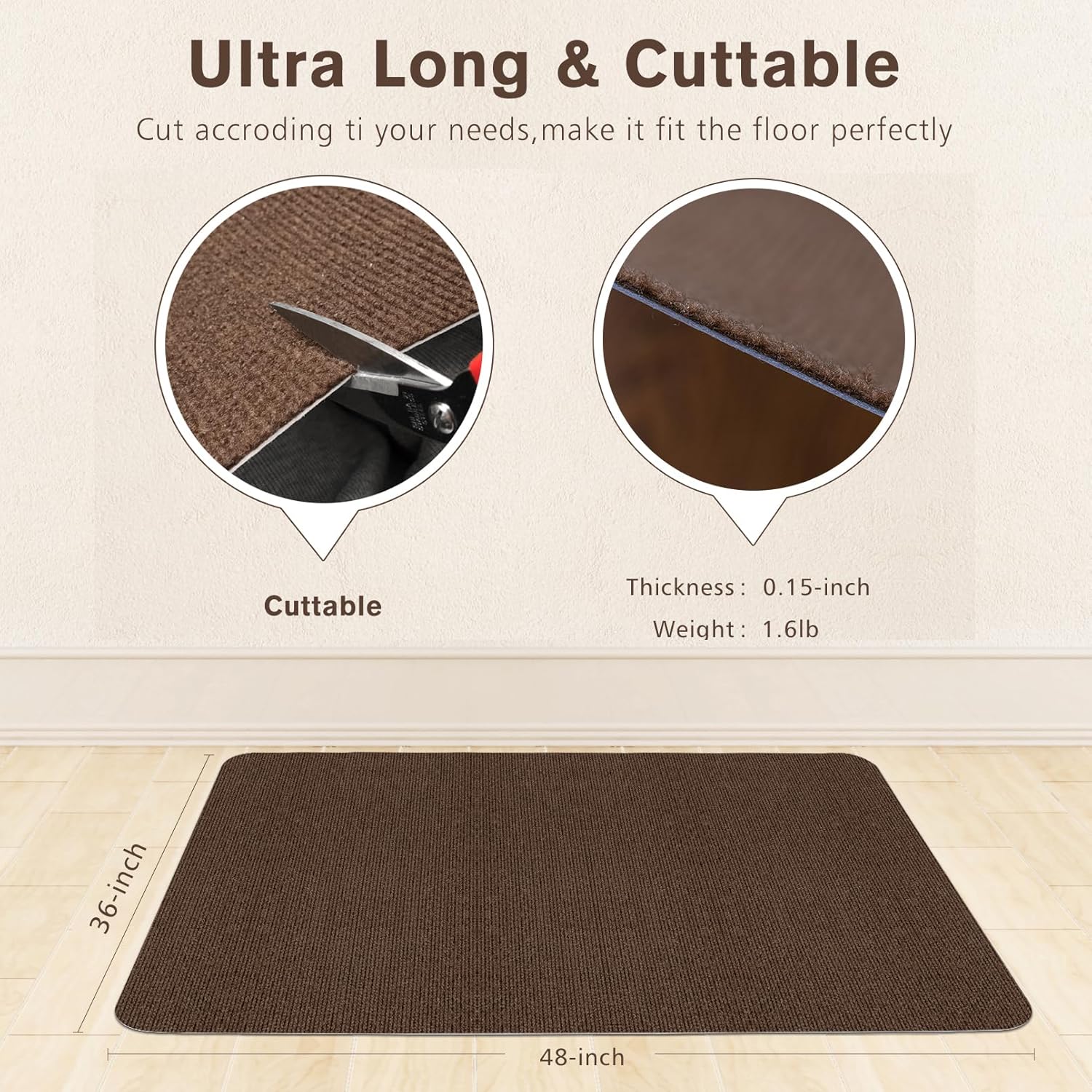 sycoodeal office chair mat for hardwood floor,office computer gaming chair mat for tile floor,large floor protector rug,anti-slip,easy to clean,coffee(48"x36") 36*48" dark coffee (1 pack)