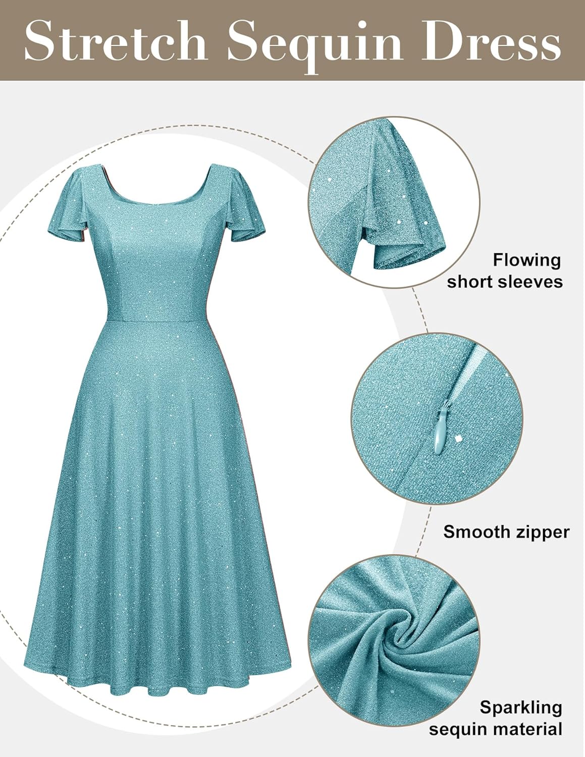 BeryLove Prom Dress for Teens: Sequin Formal Party Dress with Flutter Short Sleeves for Wedding & Cocktail Evening Events - Image 5