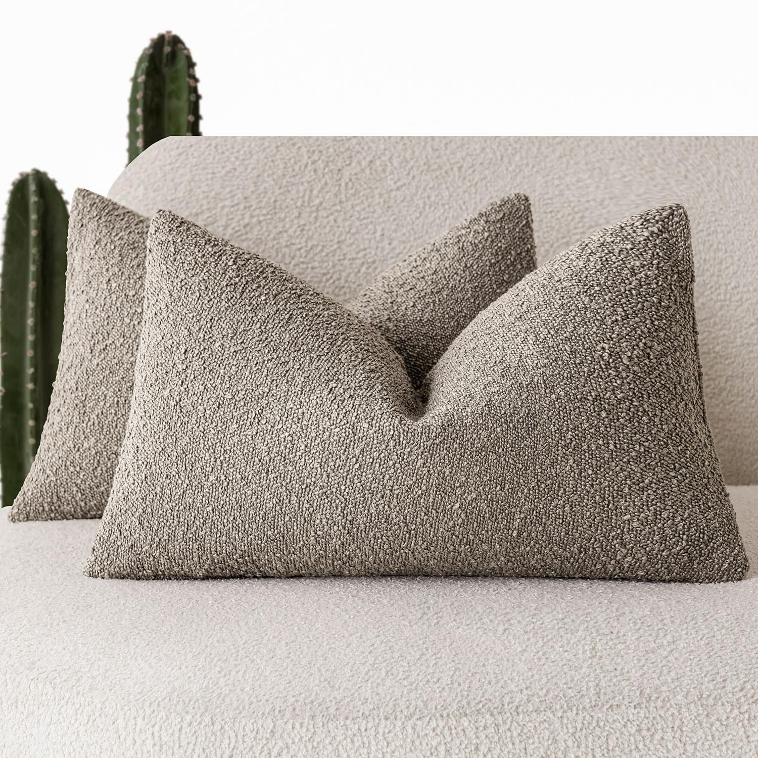 Foindtower Pack of 2 Textured Boucle Throw Pillow Covers Accent Solid Decorative Lumbar Pillow Cases Cozy Couch Cushion Case for Chair Sofa Bedroom