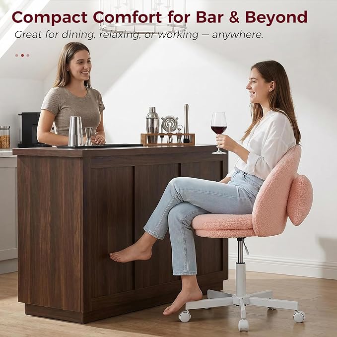 Silla De Oficina Sin Apoyabrazos Ergonomica Color Rosa miniatura 4