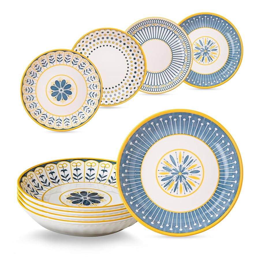 Yeacccng Pasta Bowls, 24oz Ceramic Pasta Plates Set of 4, Scratch-Resistant, Lead-Free, 8 inch Porcelain Shallow Bowls for Pasta,Salad,Oatmeal,Fruit,Chicken, Easy to Clean, Dishwasher & Microwave Safe