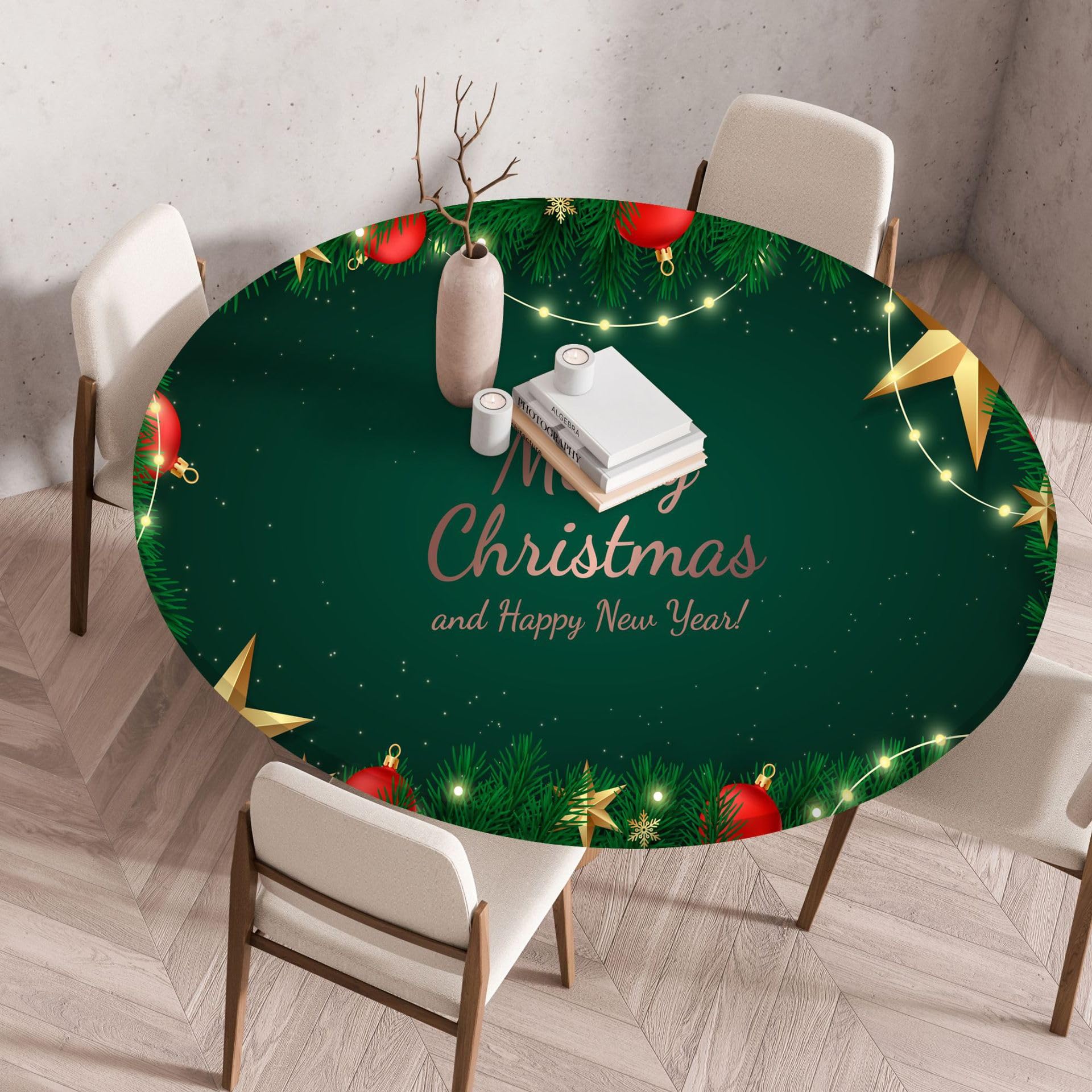 Highdi 3D Mantel Redondo con Bordes Elástica, Mantel Mesa Redonda Ajustable Protector de Mesas Redondas Manteles Antimanchas para Picnic Comedor Cocina (80cm,Sombrero de Navidad 5)