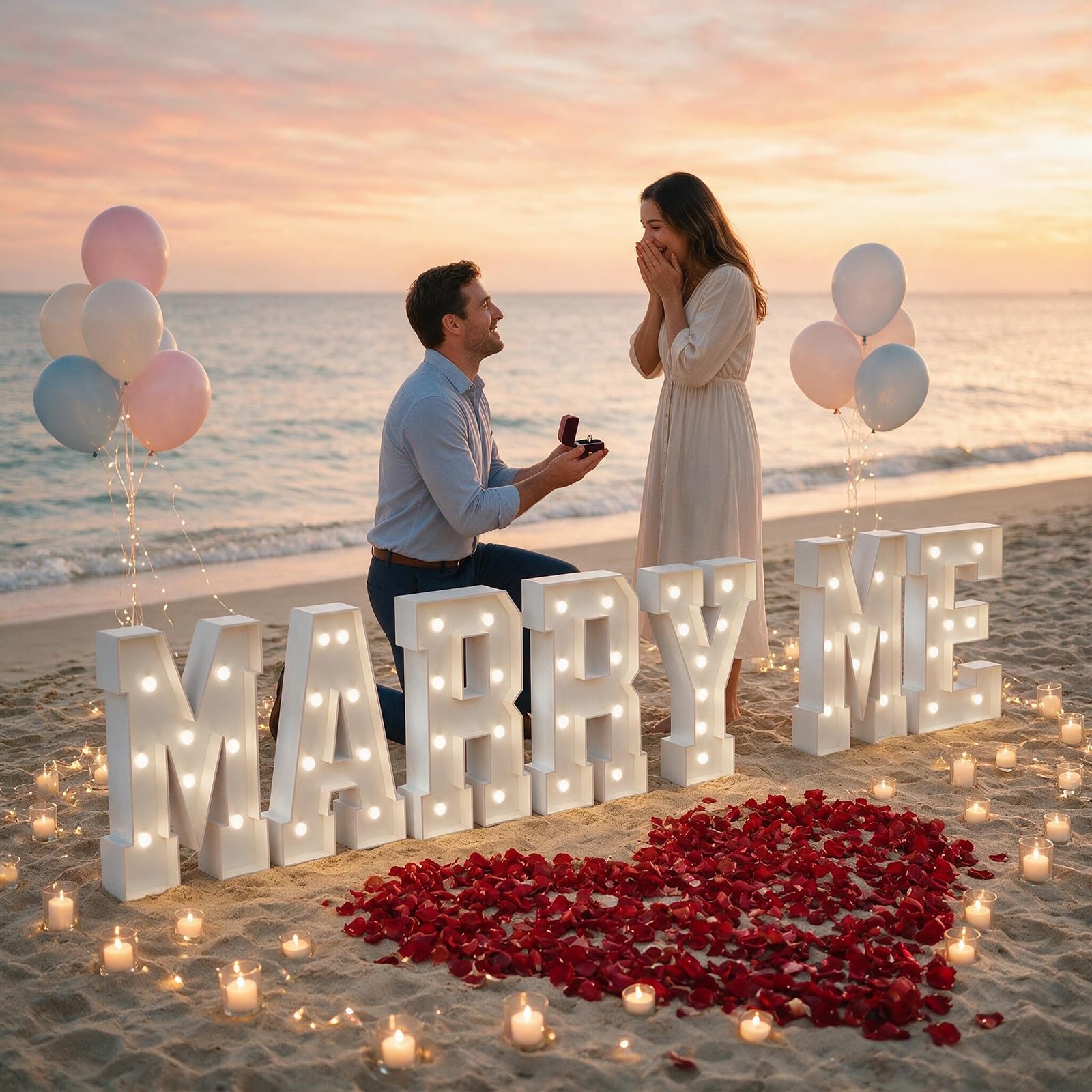 Romantische Leuchtbuchstaben Marry Me beleuchtet for Heiratsantrag | KT-Schaumplatte Vorgecutt, Leichter Aufbau, Kabellos, Leicht, Mehrfach Verwendbar, Valentinstag & Hochzeit(Cool white,70cm)