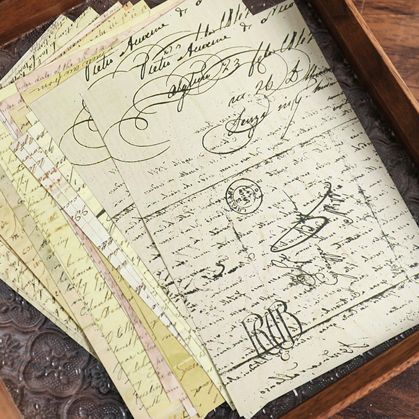 Zestaw papieru w stylu vintage, do scrapbookingu, papieru, śmieci, dziennika, 10 x 16 cm, do scrapbookingu, tworzenia kart, 30 wzorów, pakowania prezentów, antyczne melodie, pożółkłe litery, 60