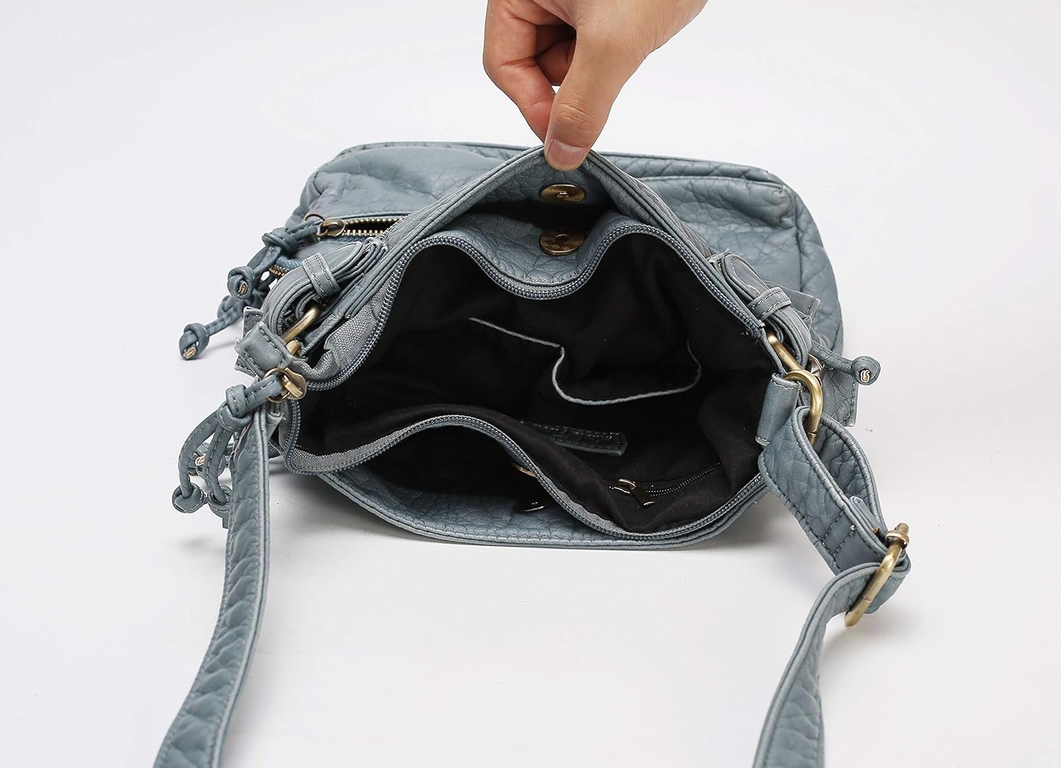 MKF Crossbody Bag for Women: PU Leather Tote Shoulder Bag, Soft Slouchy Handbag Purse, Lady Multi Pocket Pocketbook
