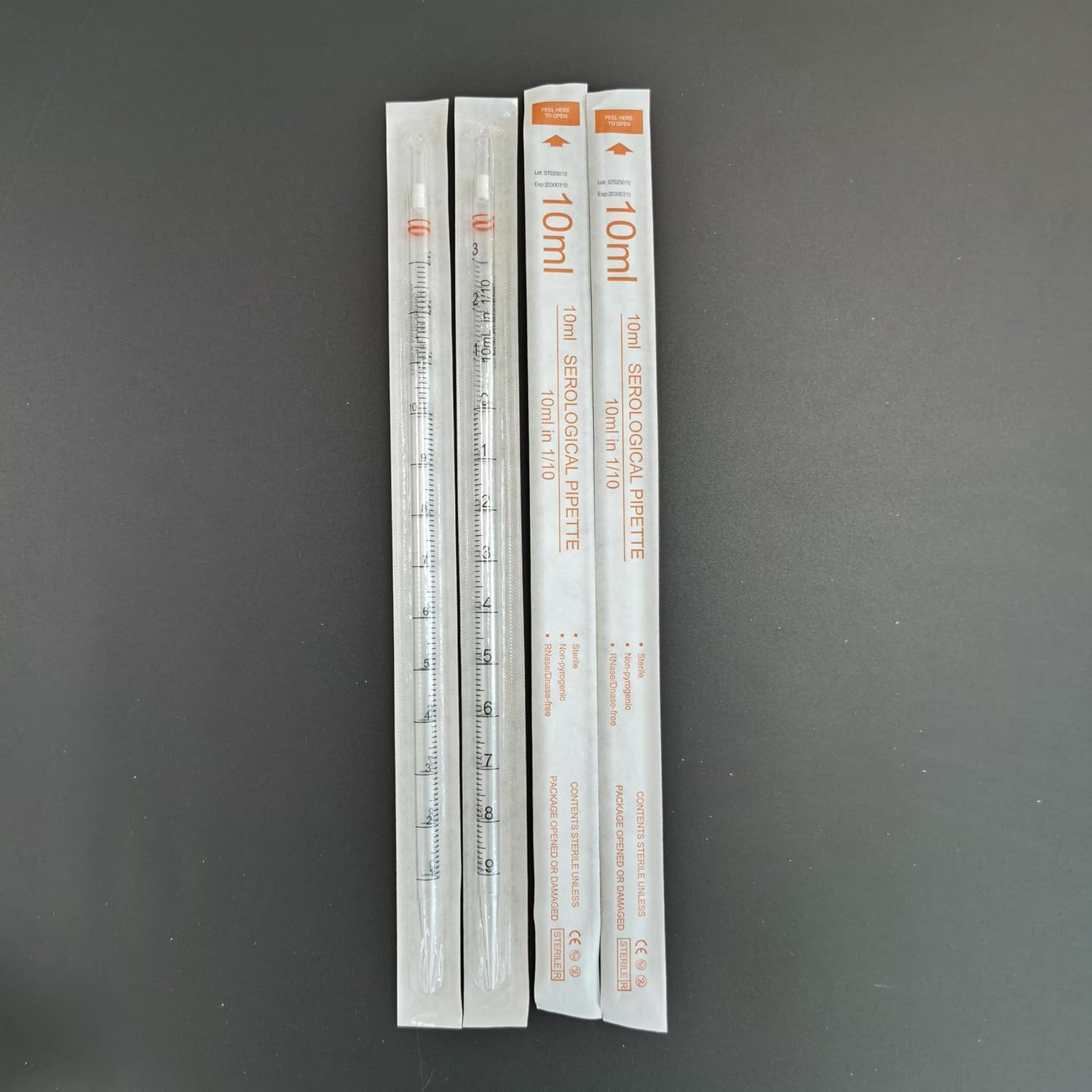 10 mL Serological Pipettes, Graduated, Drawn Tip, Orange Color Ring, Individually Wrapped, Pack of 50 — for Scientific Labs, Start-ups & Education (Not for Diagnostic or Therapeutic Use)