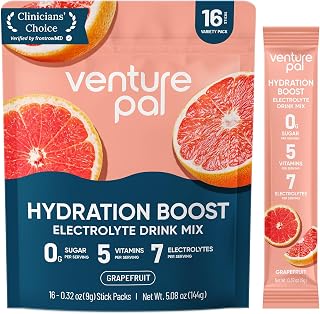 Venture Pal Sugar Free Electrolyte Powder Packets - Liquid Daily IV Hydration Packets for Rapid Rehydration | 7 Electrolytes & 5 Vitamins | Keto Friendly | Non-GMO | Vegan | Fast Dissolve | 16 Sticks