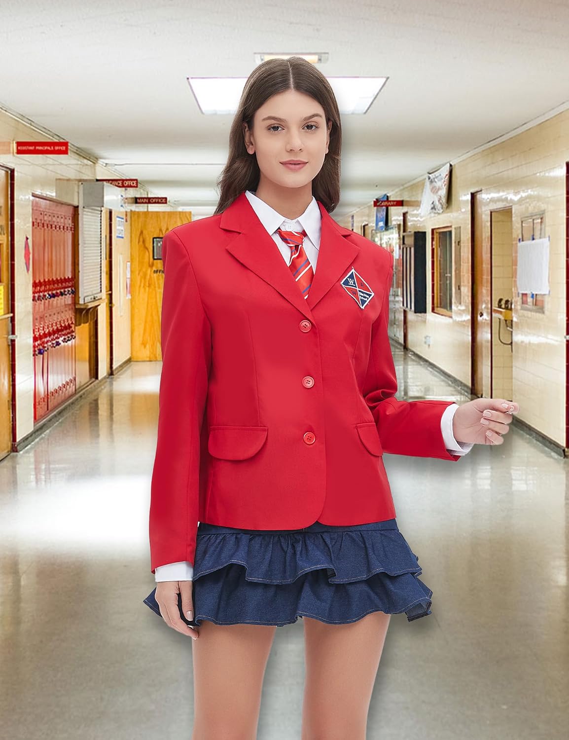 School Uniform Rebelde Outfit for Adult Women RBD Halloween Costumes Plus Size Solid Red Jacket - Image 6