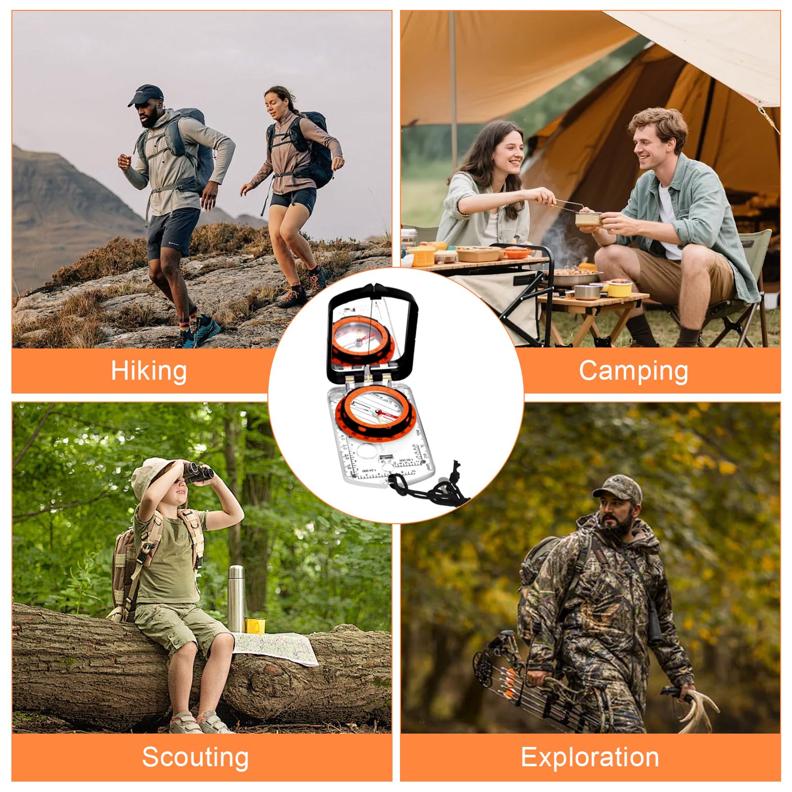 Boussole Professionnelle d'extérieur pour Enfants avec Miroir de Vision, échelle : 1:50k, 1:24k (mm), Conception étanche, Boussole graduée pour Camping, randonnée, Navigation