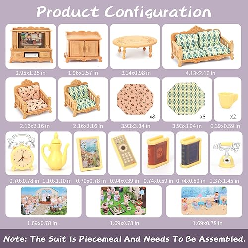 Miniatura 2 de Dollhouse Furniture Set for Kids Toys Miniature Doll House Accessories Pretend Play Toys for Boys Girls & Toddlers Age 3+ with Living Room, Sofa,