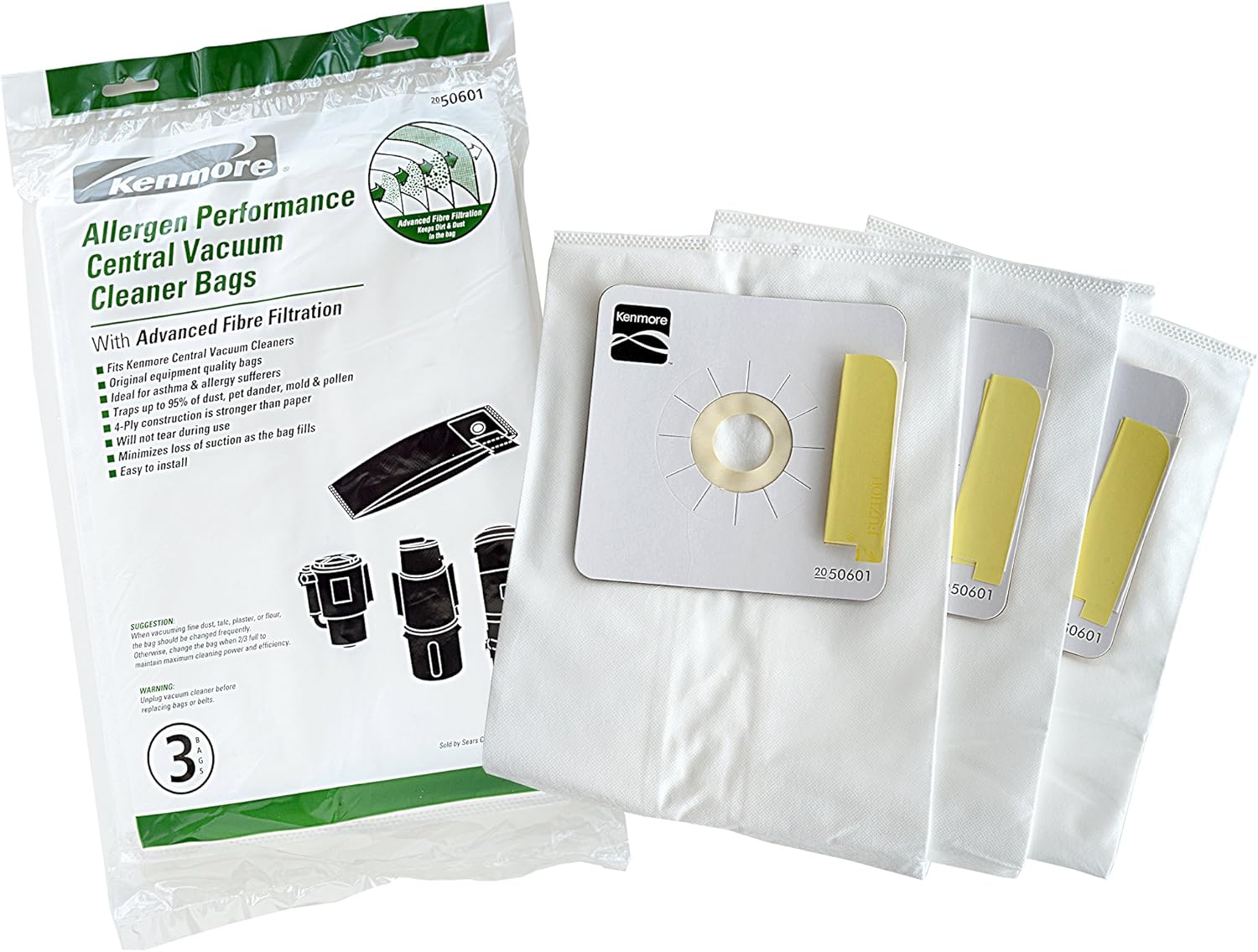 Kenmore 50601 Allergen Central Vac Bags Genuine Kenmore Synthetic Central Vacuum Cleaner Bags Package Of 3 Bags Amazon Ca Home