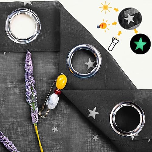 Miniatura 4 de Eimilaly Cortinas traslúcidas con estrellas que brillan en la oscuridad, cortinas traslúcidas de perforación de metal de 96 pulgadas de largo, toldo