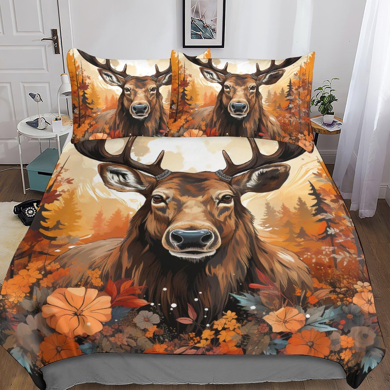Ensemble de housse de couette élan en automne parure lit 3D ultra douce et respirante